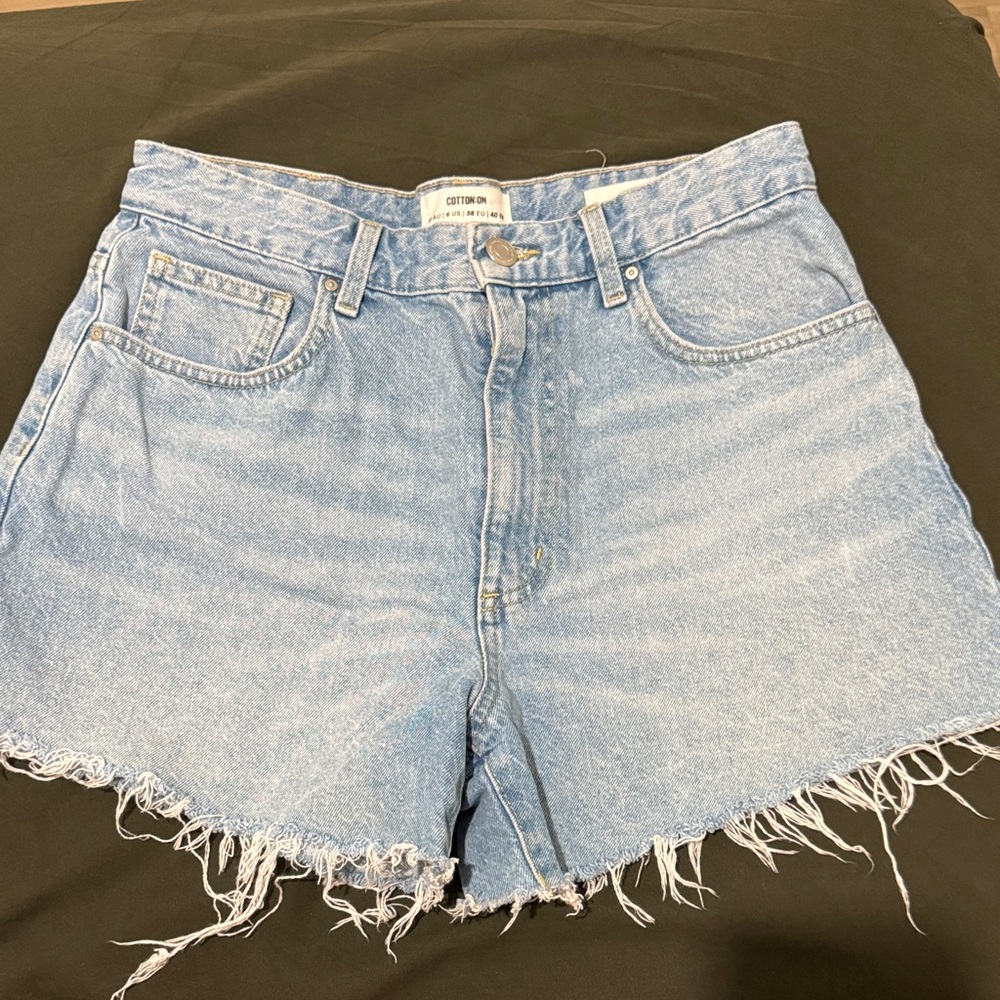Cotton On Light Blue Frayed Hem Jean Shorts